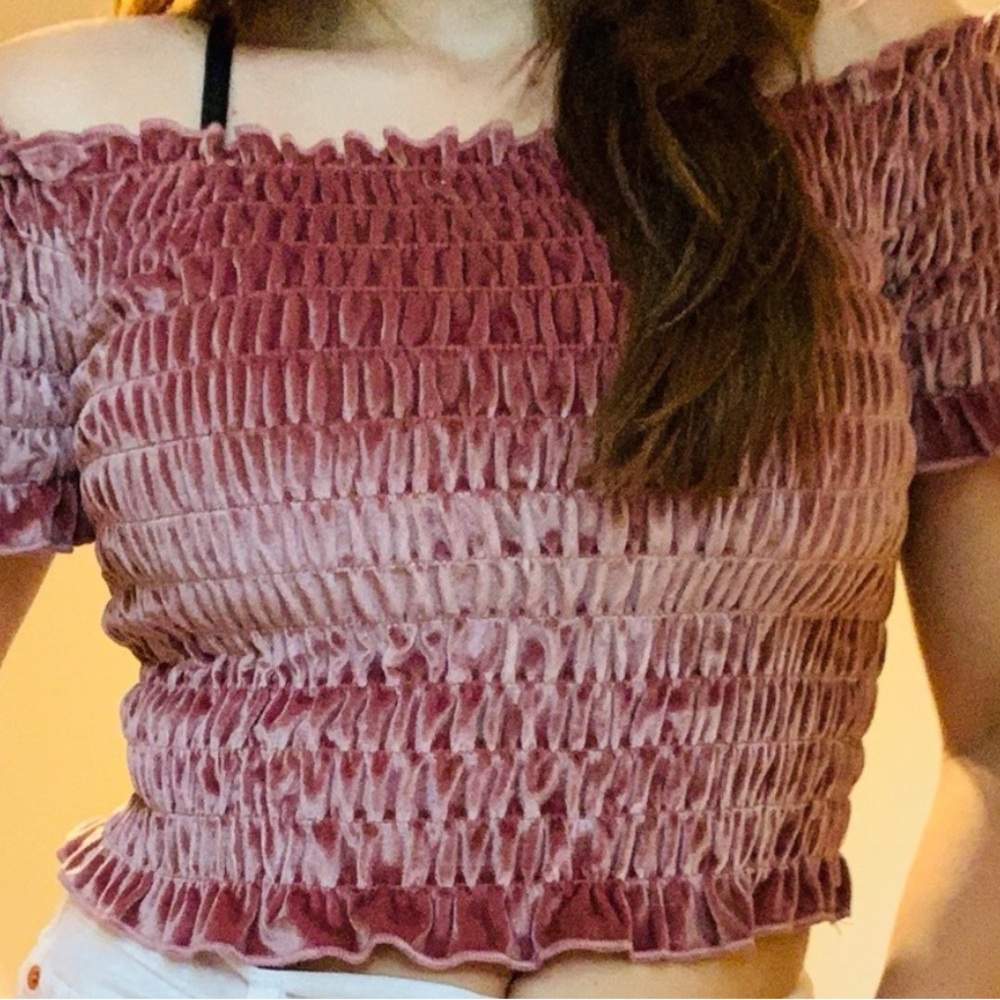 Wild Fable Off-Shoulder Smocked Top - Mauve